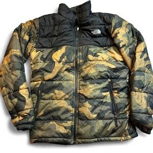 North Face Jacket Youth Boys XL 14/16 Green Camo Reversible Sherpa Puffer Inner